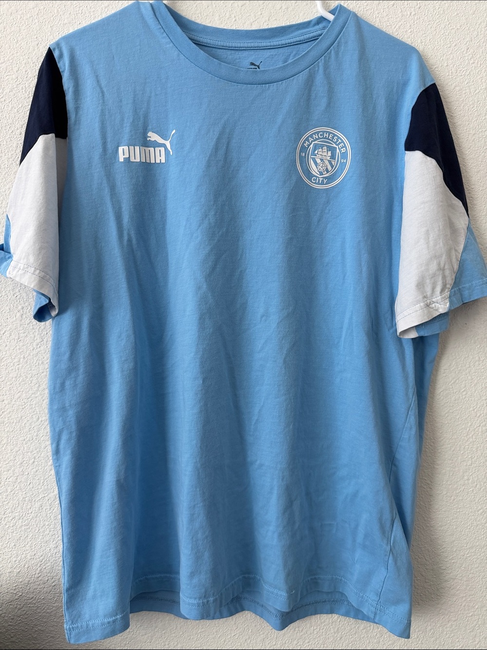 Puma Sky Blue Manchester City Tee with White & Navy Accents